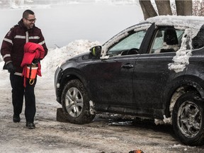 Police were called around midnight by people who saw a car sinking into Rivieres des Prairies. There was no one inside the vehicle.