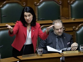 Valerie Plante, mayor of Montreal, seen with Benoit Dorais, at the Montreal Agglomeration Council meeting on Wednesday, Jan. 10, 2018.