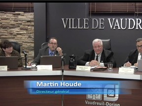 A screen grab of the inaugural live webcast of a Vaudreuil-Dorion city council meeting on Monday night.