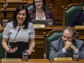 Mayor Valérie Plante and Benoit Dorais, president of the executive committee, during city council meeting on Monday.