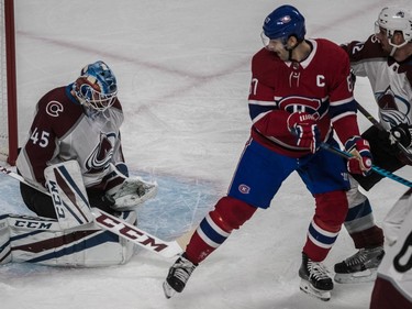 Montreal Canadiens left wing Max Pacioretty (67) watches Avalanche goalie Jonathan Bernier catch the puck during 1st period NHL action at the Bell Centre in Montreal, on Tuesday, Jan. 23, 2018.