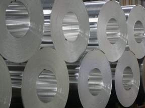 Rolls of semi-finished aluminum at an aluminum factory.