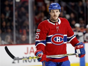 Canadiens forward Andrew Shaw waits for a faceoff during NHL game against the Columbus Blue Jackets at the Bell Centre in Montreal on Nov. 14, 2017.