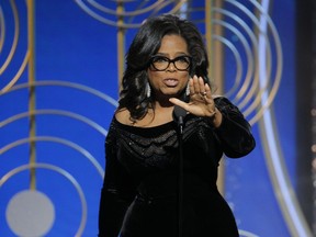 In this handout photo provided by NBCUniversal, Oprah Winfrey accepts the 2018 Cecil B. DeMille Award during the 75th Annual Golden Globe Awards at The Beverly Hilton Hotel on January 7, 2018 in Beverly Hills, California.