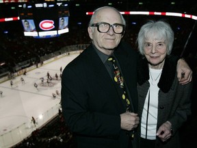 Gazette hockey writer Red Fisher and his wife, Tillie, at the Bell Centre in 2006.