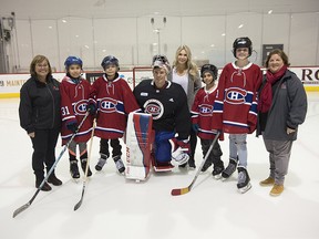 (From left to right) Micheline Villeneuve, head of the Air Canada Foundation, Annika Elkins, Christian Sill, Carey Price, Angela Price, Jayden Fuller-Bouwman, Savhannah Skene-Hartley, and Lisa Teolis, Air Canada volunteer.