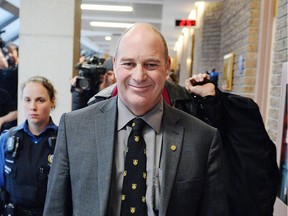 Train engineer Thomas Harding leaves the courtroom after hearing the verdict on Friday, Jan. 19, 2018, in Sherbrooke.