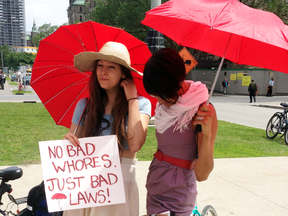 Prostitution supporters protest at the Supreme Court of Canada in 2013.