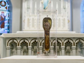 The forearm of St. Francis Xavier displayed in Ottawa in 2018.