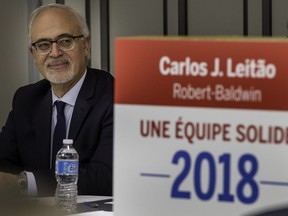 Carlos Leitão, Quebec Finance Minister and MNA for Robert Baldwin, announces his candidacy for the next provincial election at the Dollard-des-Ormeaux Salle de réception on Monday, Jan. 22, 2018.