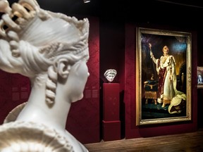 A bust of Empress Josephine faces François-Pascal-Simon Gérard's portrait of Napoleon in ceremonial robes at the Montreal Museum of Fine Arts. “We want people to have a good historical example of how art can be used in the service of power,” said exhibition curator Sylvain Cordier.