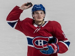 Canadiens' Artturi Lehkonen was chosen first star of the game after scoring two second-period goals against the Ottawa Senators at the Bell Centre in Montreal, on Sunday, Feb. 4, 2018.