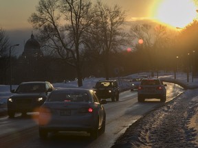 Cars make their way along Remembrance Road on Mount Royal on Feb. 6, 2018.