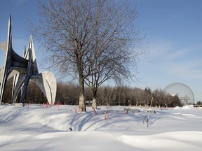 Trees have been cleared to make a huge open space that will be part of an amphitheatre at Parc Jean-Drapeau, seen Thursday, Feb. 8, 2018.