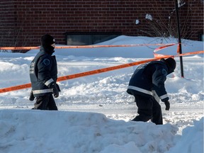 Police were at the scene of Montreal's third homicide of 2018 at rue de Chambly and rue Marius-Dufresne on Thursday, February 8, 2018.