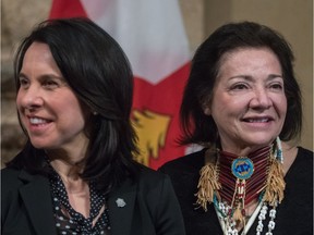 Montreal Mayor Valérie Plante promised to hand over the 4,000-year-old remains within a year. Christine Zachary Deom, (right), a chief with the Mohawk Council of Kahnawake, welcomed the announcement.