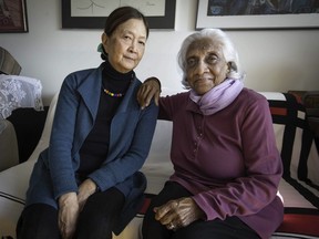 Anne Caines, left, and Madhu Nambiar are seen in Montreal on Sunday, Feb. 18, 2018. Both are members of a community group called Respecting Elders: Communities against Abuse (RECAA).