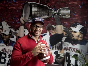 Josh Freeman is seen at Montreal Alouettes' office in Montreal on Monday, Feb. 26, 2018.
