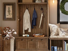 Shelves, hooks and drawers make it easy to create attractive storage in a foyer.