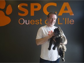 Remi Brazeau, director of the SPCA West, poses for a photograph with domestic cat Zorro in Vaudreuil-Dorion in 2015.