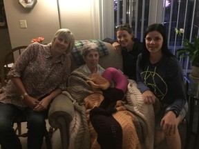 The first family encounter: Kathy Kirkley, left; her birth mother, Joanie Harrison; Kirkley's daughter-in-law, Christine Pratt; and eldest daughter, Maeghan Kirkley. During that visit, sometimes Kirkley and Harrison talked and sometimes “simply enjoyed the physical presence of the other,” Kirkley recalls.