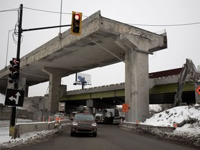 Feb. 7, 2018: A section of the elevated Ville Marie Expressway awaits the next phase of demolition.