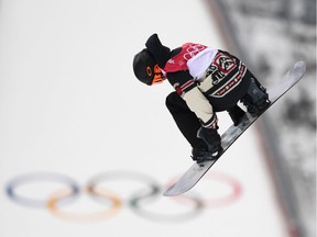Canada's Sebastien Toutant goes airborne on his way to winning gold in the final of the men's snowboard big air event at the Alpensia Ski Jumping Centre during the Pyeongchang 2018 Winter Olympic Games on February 24, 2018 in Pyeongchang.
