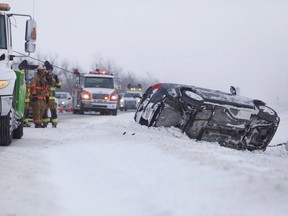 The Sûreté du Québec is warning drivers to slow down, with freshly fallen snow causing slippery conditions.