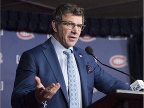 Canadiens general manager Marc Bergevin speaks to the media after the trade deadline on Monday at the Bell Centre.