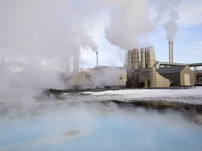 Clouds of steam rise from the Svartsengi geothermal power station in Grindavík, Iceland. With massive amounts of energy needed to obtain bitcoins, large cryptocurrency mining companies have established a base in Iceland, and are looking toward Quebec.