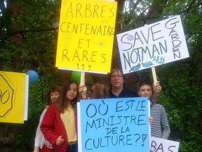A group hoping to save Notman Garden, behind the historical Notman House, on the corner of Milton and Clark Sts., staged a demonstration on May 27, 2017.