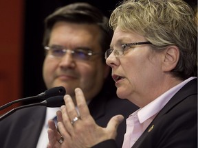 In this file photo from 2013, RDP-PAT borough mayor Chantal Rouleau announces her support for Denis Coderre's bid to become the next mayor of Montreal. Rouleau announced on Tuesday that she will be running in the October provincial election as a candidate for the Coalition Avenir Québec.