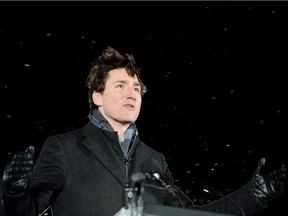 Prime Minister Justin Trudeau speaks during a vigil to commemorate the one-year anniversary of the Quebec City mosque shooting in Quebec City, Monday, Jan. 29, 2018.