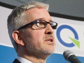 Jean-Martin Aussant, a former PQ and founder of Option Nationale announces his return to the Parti Quebecois at a news conference Thursday, February 22, 2018 in Montreal.