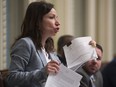 Martine Ouellet questions the government about irregularities on contracts given by the Transport ministry, Thursday, May 19, 2016 at the legislature in Quebec City.