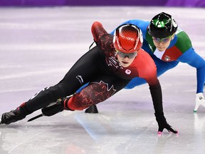 Canada's Kim Boutin competes in the women's 1,000m short track speed skating semifinal at the Pyeongchang Olympics on Feb. 22.