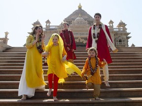 Prime Minister Justin Trudeau and wife Sophie Gregoire Trudeau, and children, Xavier, 10, Ella-Grace, 9, and Hadrien, 3, visit Swaminarayan Akshardham Temple in Ahmedabad, India Feb. 19, 2018.
