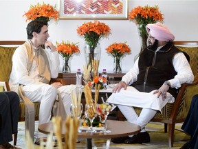 Prime Minister Justin Trudeau meets with Chief Minister of Punjab Amarinder Singh in Amritsar, India on Wednesday, Feb. 21, 2018.