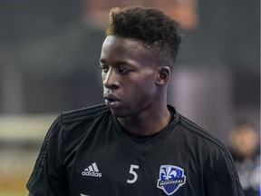 Montreal Impact defender Zakaria Diallo during practice at Olympic Stadium in Montreal on Thursday February 1, 2018. (Dave Sidaway / MONTREAL GAZETTE)