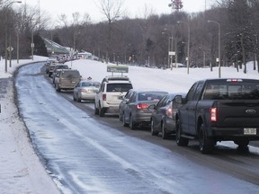 Cars are lined-up along Remembrance Road on Mount Royal in February.