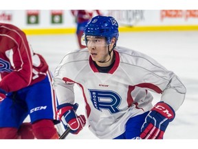 Defenceman Rinat Valiev takes part in practice with the AHL’s Laval Rocket for the first time at Place Bell on Feb. 27 2018 after being acquired in a trade with the Toronto Maple Leafs.