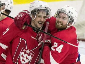 McGill Redmen's Jerome Verrier, left, and Guillaume Gauthier.