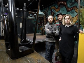 Bar Playground in Griffintown has been forced to close after the borough decided its permit had been issued in error. Alexander Karpov, left to right, Fiodar Huminski and Gabrielle Hamelin are co-owners.