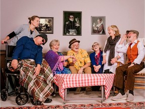 The cast of the comedy Jack of Diamonds shares a moment. The Hudson Players Club production opens at the Hudson Village Theatre, March 15.