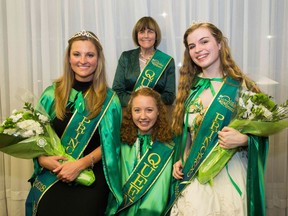 Shaeleigh Rose Spracklin, Queen of the 2018 Hudson St. Patrick's Day Parade, is surrounded by her court, princesses Kimberlee O'Brien (left) and Samara O'Gorman (right) and Queen Mum Judy Tellier (back).