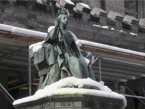 The monument to Queen Victoria on Sherbrooke St. in front of McGill University is one of two that were vandalized overnight Thursday.
