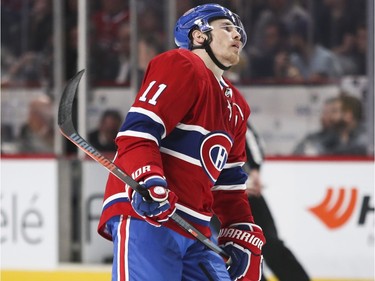 Montreal Canadiens Brendan Gallagher shows his frustration during dying minutes of the third period of National Hockey League game against the Pittsburgh Penguins in Montreal, Thursday March 15, 2018.