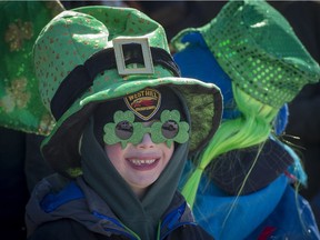 Callum Lehman enjoys the Hudson St. Patrick's Day parade on March 17, 2018.