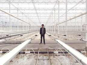 Canopy Growth's Adam Greenblatt stands at the future site of a cannabis farm in Mirabel, Quebec on March 21, 2018.