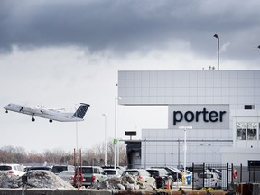 A Porter Airlines plane takes flight from Toronto's Billy Bishop Airport.